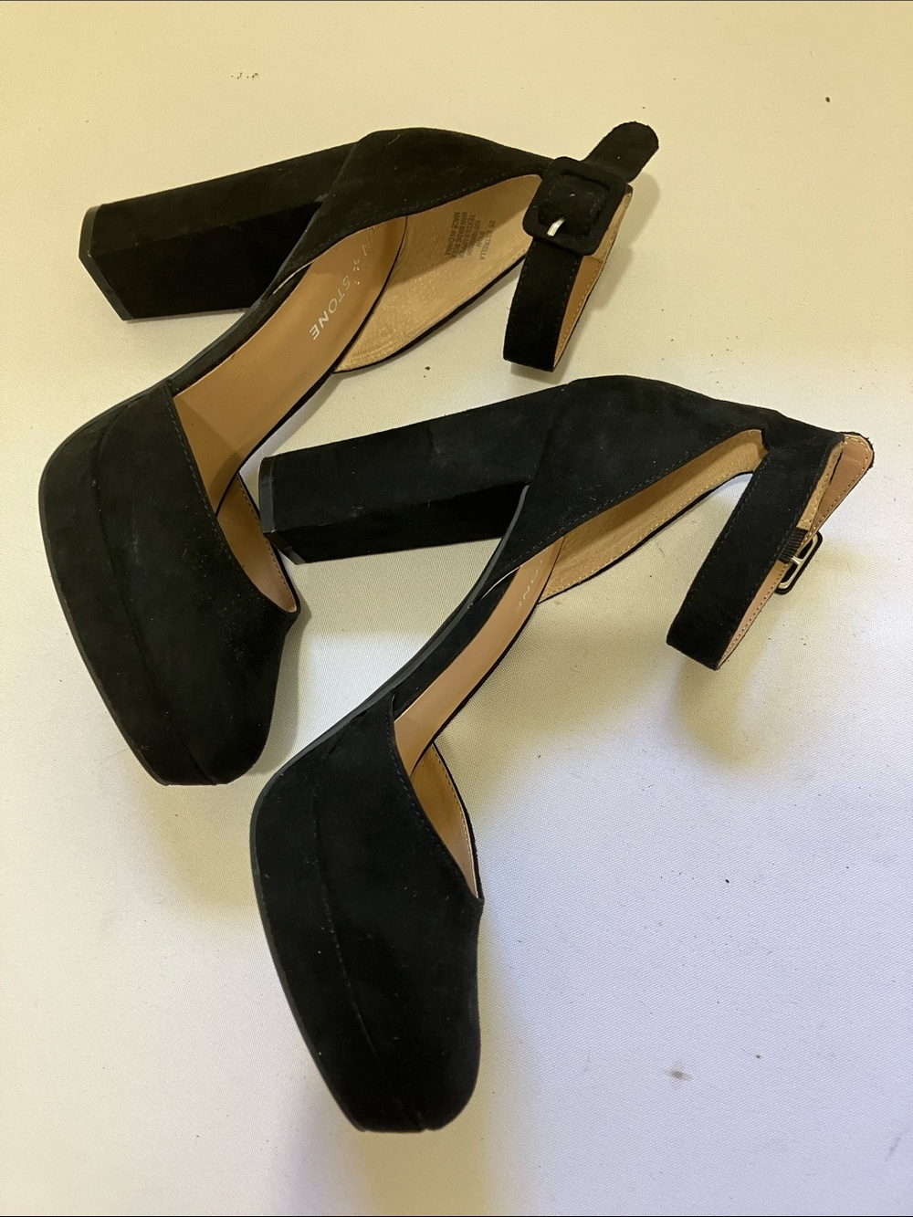 Sun & Stone Black Suede Platform Block Heel Sandals